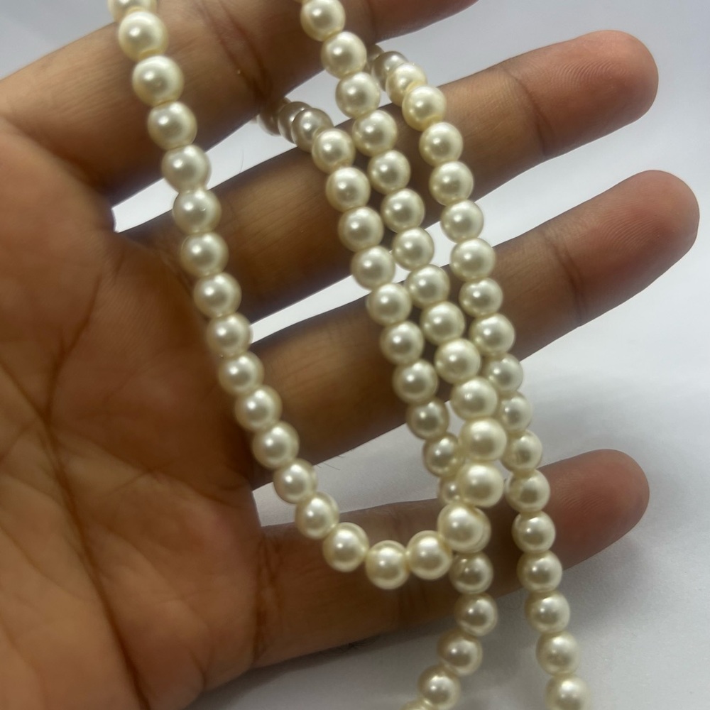 Blue and Cream Pearl Necklace with Silver Cross - Picture 5 of 5